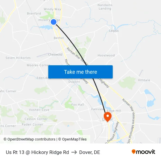 Us Rt 13 @ Hickory Ridge Rd to Dover, DE map