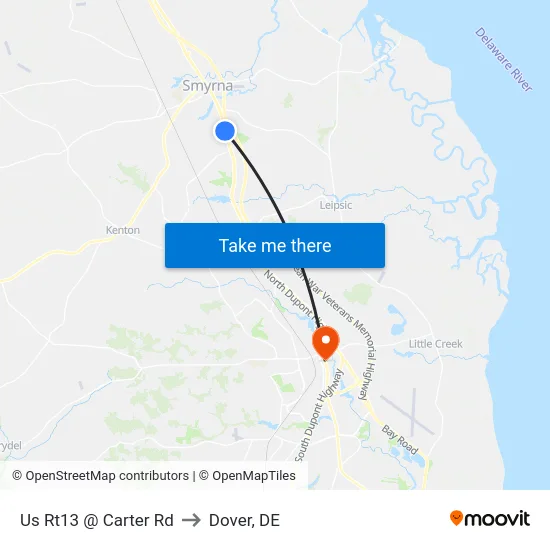 Us Rt13 @ Carter Rd to Dover, DE map