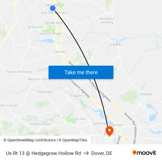 Us Rt 13 @ Hedgegrow Hollow Rd to Dover, DE map