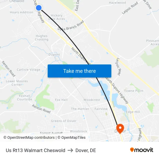 Us Rt13 Walmart Cheswold to Dover, DE map