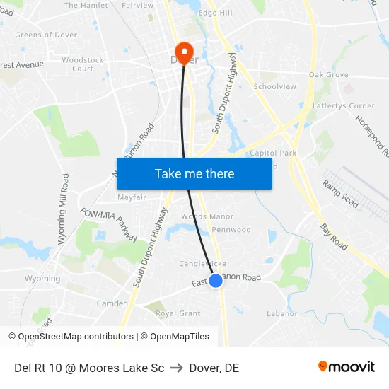 Del Rt 10 @ Moores Lake Sc to Dover, DE map