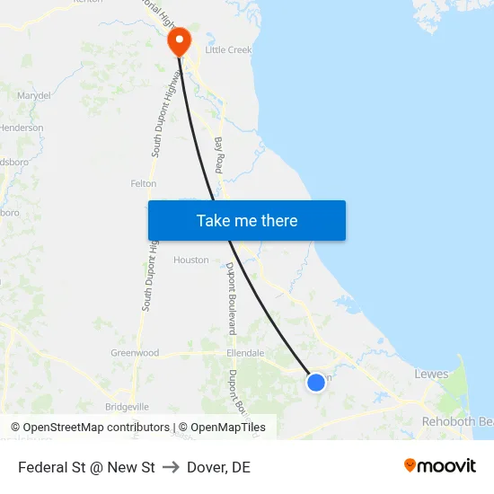Federal St @ New St to Dover, DE map
