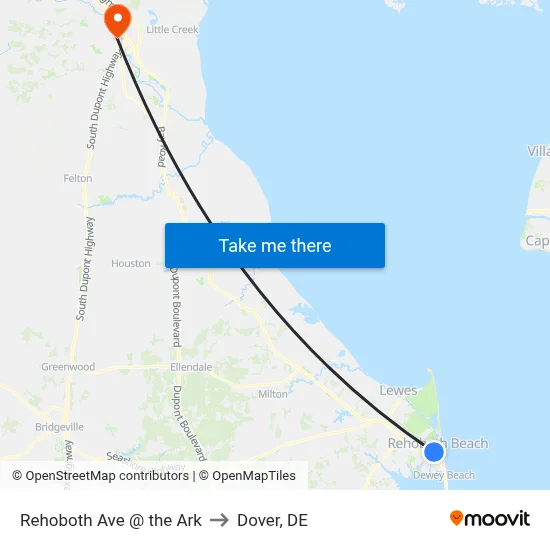 Rehoboth Ave @ the Ark to Dover, DE map