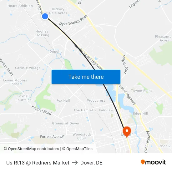 Us Rt13 @ Redners Market to Dover, DE map