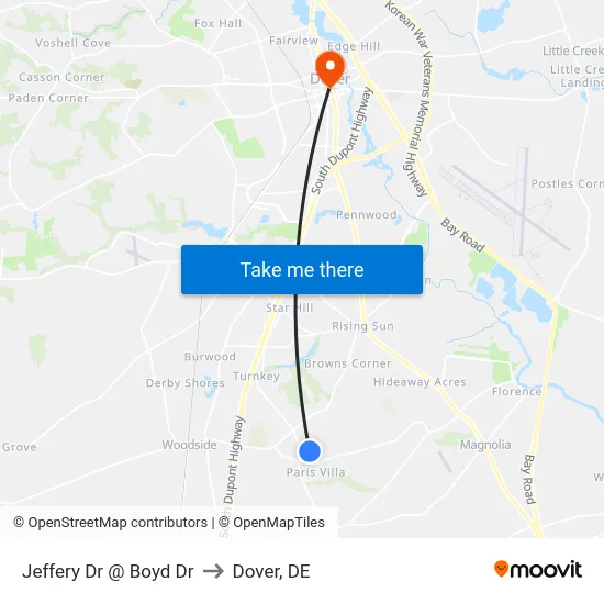 Jeffery Dr @ Boyd Dr to Dover, DE map