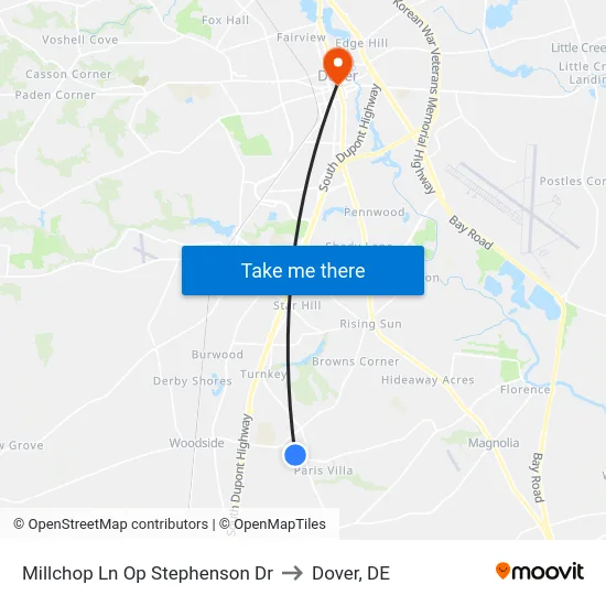 Millchop Ln Op Stephenson Dr to Dover, DE map