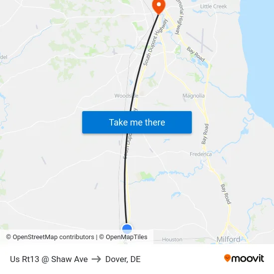 Us Rt13 @ Shaw Ave to Dover, DE map