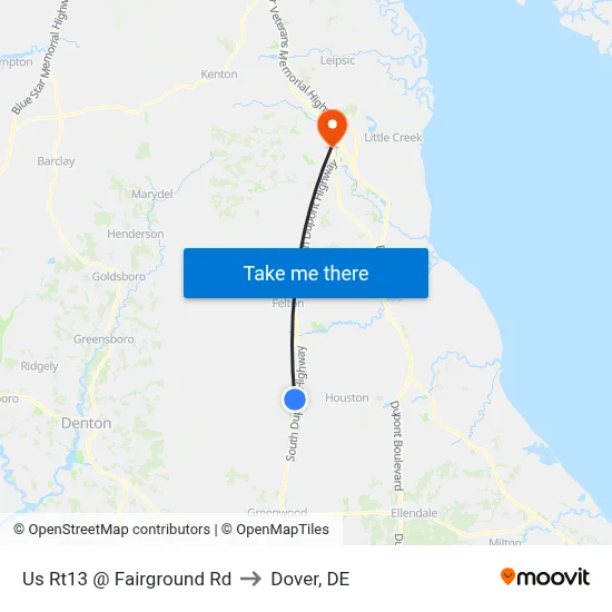 Us Rt13 @ Fairground Rd to Dover, DE map