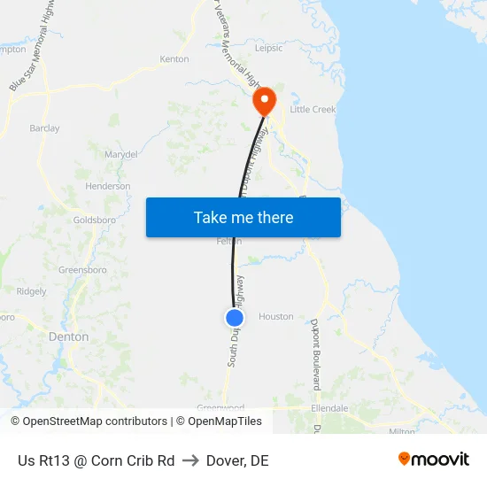 Us Rt13 @ Corn Crib Rd to Dover, DE map