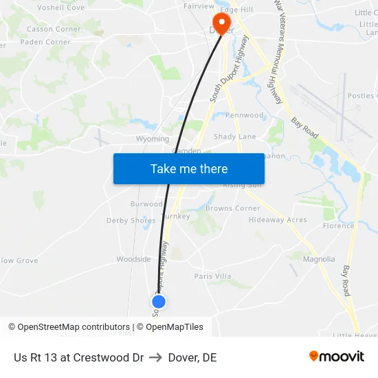 Us Rt 13 at Crestwood Dr to Dover, DE map