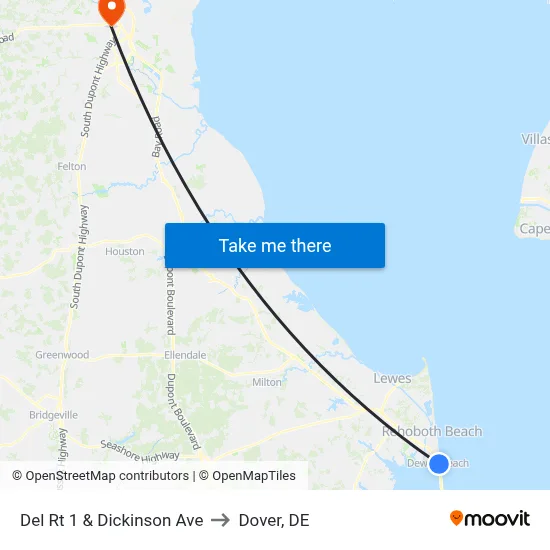 Del Rt 1 & Dickinson Ave to Dover, DE map