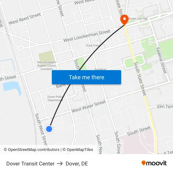 Dover Transit Center to Dover, DE map