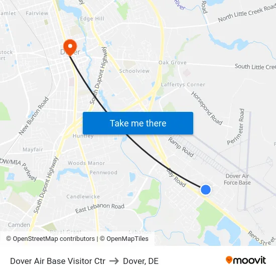 Dover Air Base Visitor Ctr to Dover, DE map