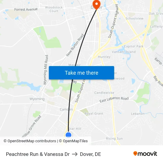 Peachtree Run & Vanessa Dr to Dover, DE map