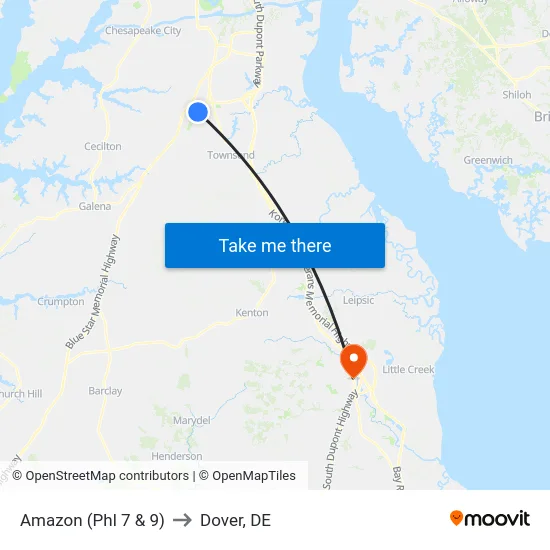 Amazon (Phl 7 & 9) to Dover, DE map