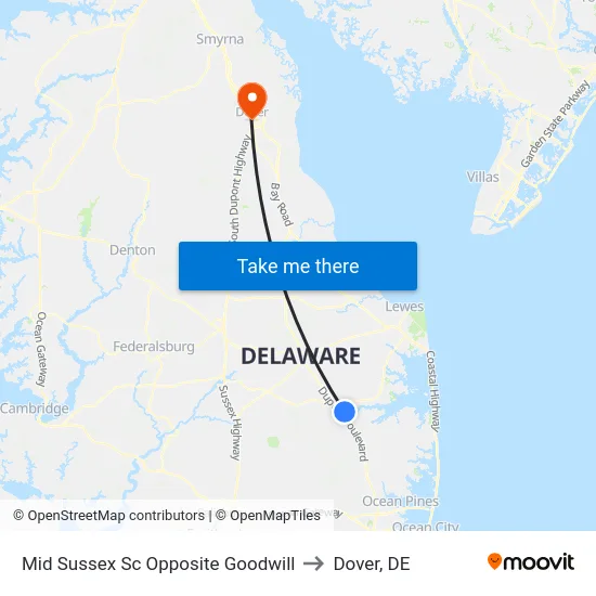 Mid Sussex Sc Opposite Goodwill to Dover, DE map