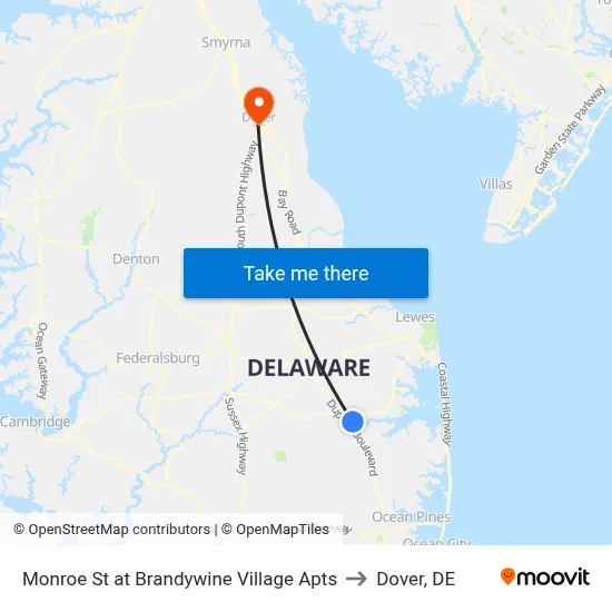 Monroe St at Brandywine Village Apts to Dover, DE map