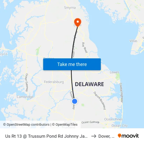 Us Rt 13 @ Trussum Pond Rd Johnny Janosik to Dover, DE map