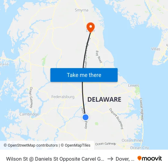 Wilson St @ Daniels St Opposite Carvel Gardens to Dover, DE map