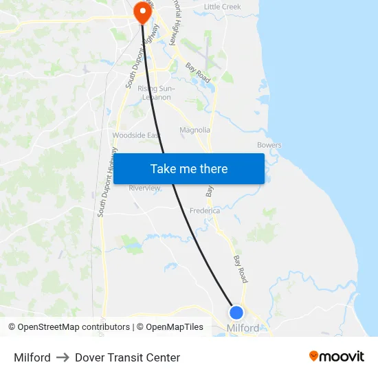 Milford to Dover Transit Center map