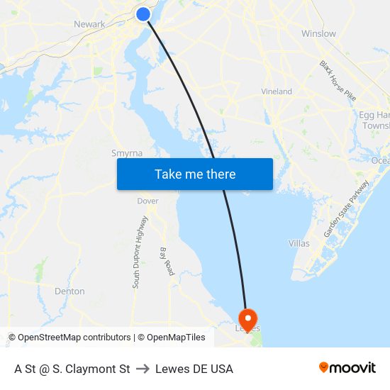 A St @ S. Claymont St to Lewes DE USA map