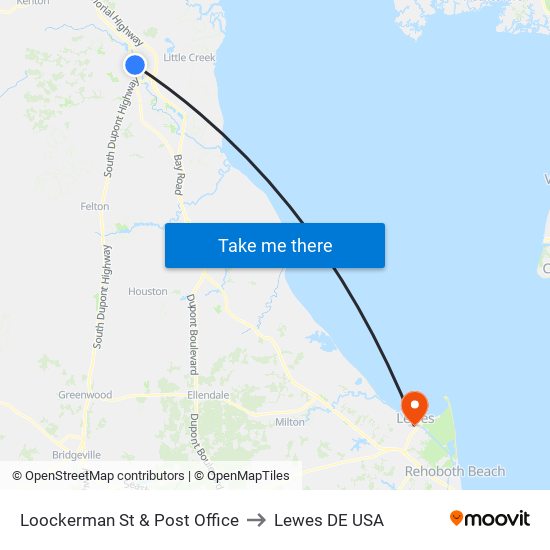 Loockerman St & Post Office to Lewes DE USA map