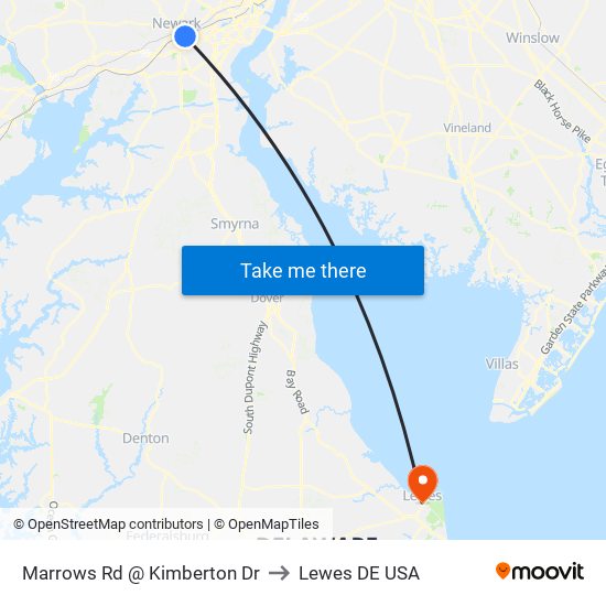 Marrows Rd @ Kimberton Dr to Lewes DE USA map