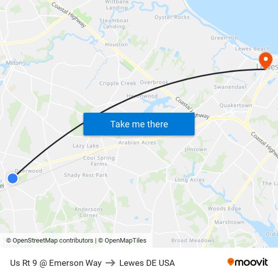 Us Rt 9 @ Emerson Way to Lewes DE USA map