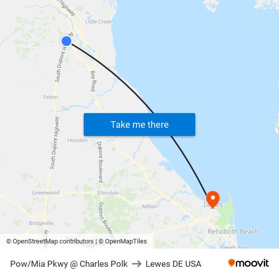 Pow/Mia Pkwy @ Charles Polk to Lewes DE USA map