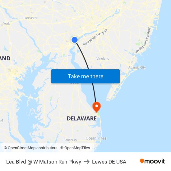 Lea Blvd @ W Matson Run Pkwy to Lewes DE USA map