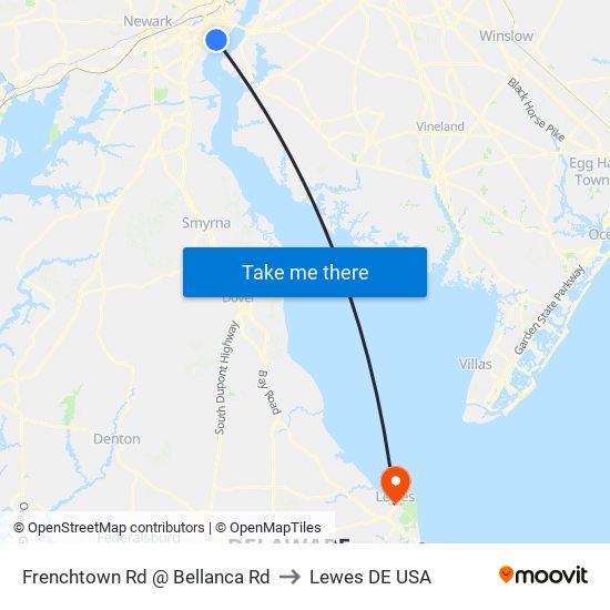 Frenchtown Rd @ Bellanca Rd to Lewes DE USA map