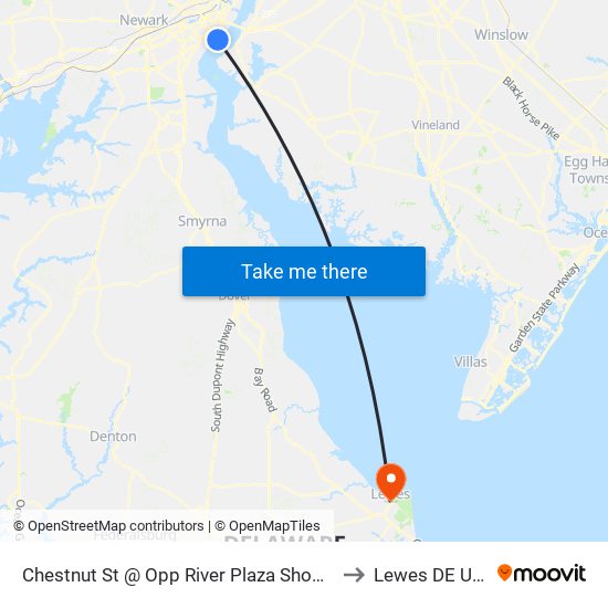 Chestnut St @ Opp River Plaza Shop Ctr to Lewes DE USA map