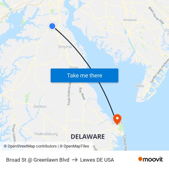 Broad St @ Greenlawn Blvd to Lewes DE USA map