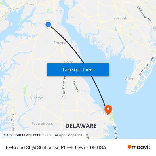 Fz-Broad St @ Shallcross Pl to Lewes DE USA map