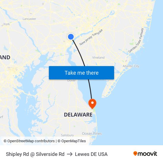 Shipley Rd @ Silverside Rd to Lewes DE USA map