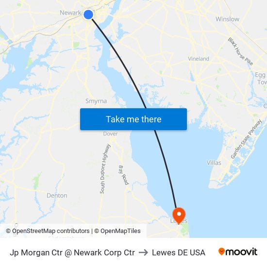 Jp Morgan Ctr @ Newark Corp Ctr to Lewes DE USA map