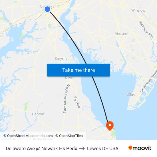Delaware Ave @ Newark Hs Pedx to Lewes DE USA map