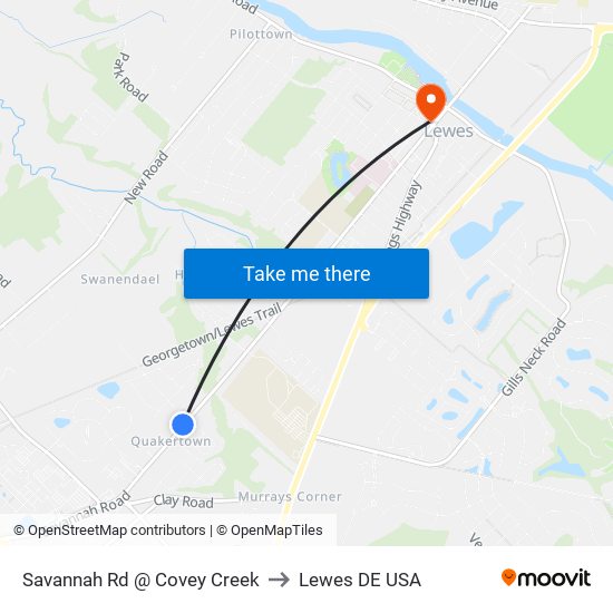 Savannah Rd @ Covey Creek to Lewes DE USA map