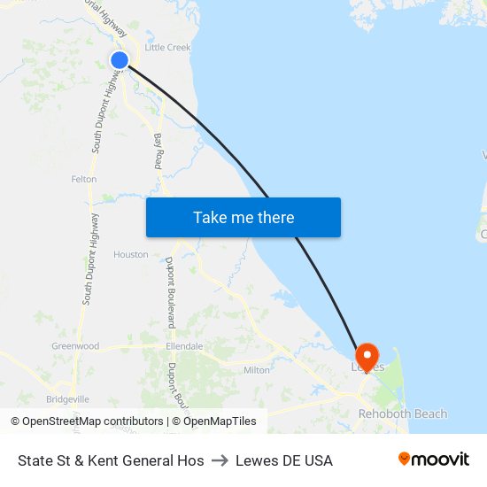 State St & Kent General Hos to Lewes DE USA map