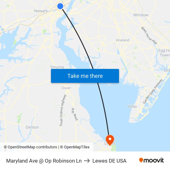 Maryland Ave @ Op Robinson Ln to Lewes DE USA map