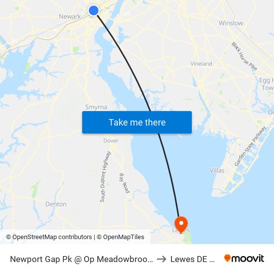 Newport Gap Pk @ Op Meadowbrook Ave to Lewes DE USA map