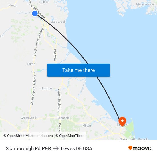 Scarborough Rd P&R to Lewes DE USA map