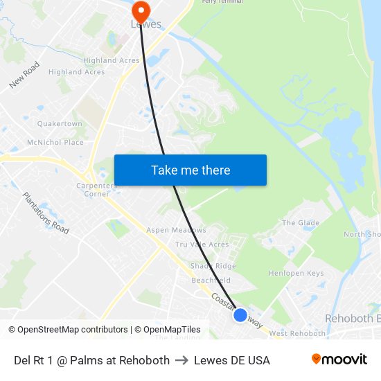 Del Rt 1 @ Palms at Rehoboth to Lewes DE USA map