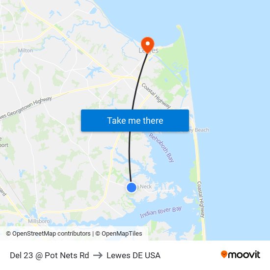 Del 23 @ Pot Nets Rd to Lewes DE USA map