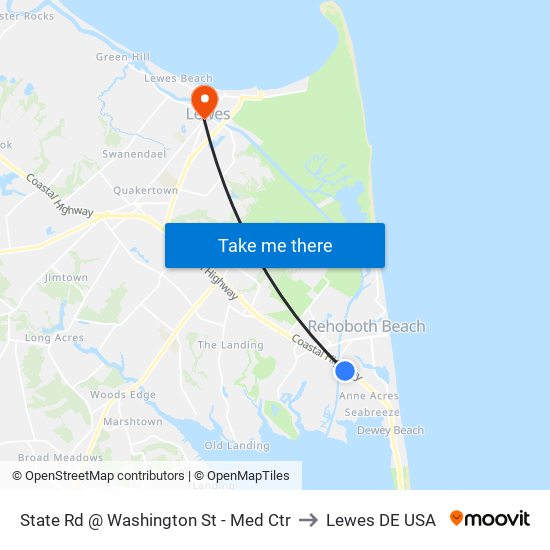 State Rd @ Washington St - Med Ctr to Lewes DE USA map