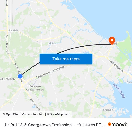 Us Rt 113 @ Georgetown Professional Plaza to Lewes DE USA map