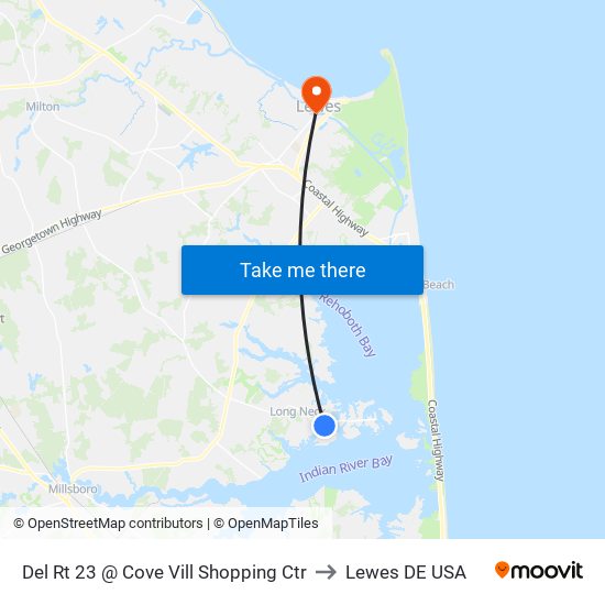 Del Rt 23 @ Cove Vill Shopping Ctr to Lewes DE USA map