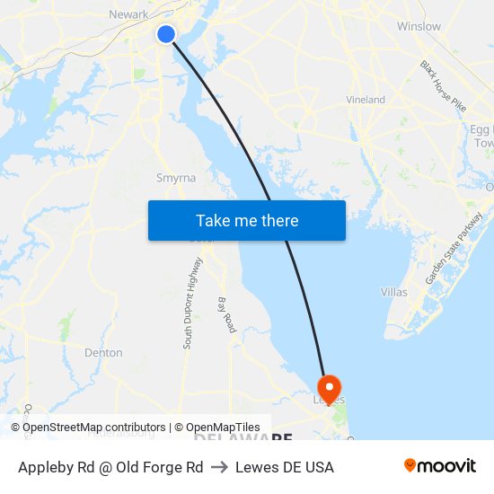 Appleby Rd @ Old Forge Rd to Lewes DE USA map