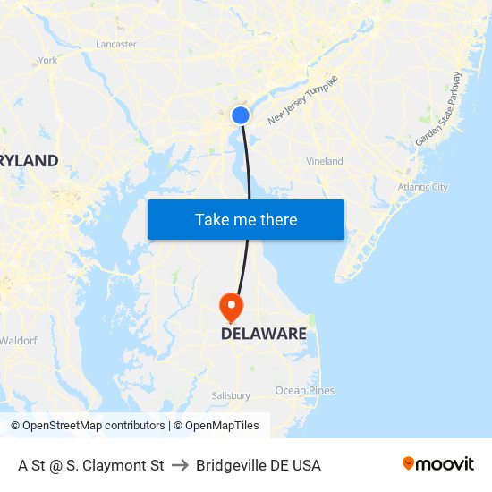 A St @ S. Claymont St to Bridgeville DE USA map