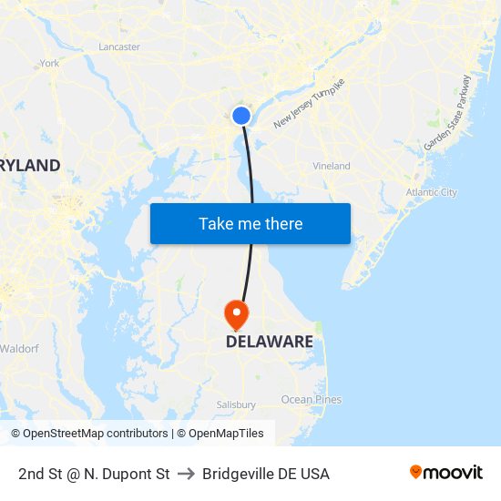 2nd St @ N. Dupont St to Bridgeville DE USA map